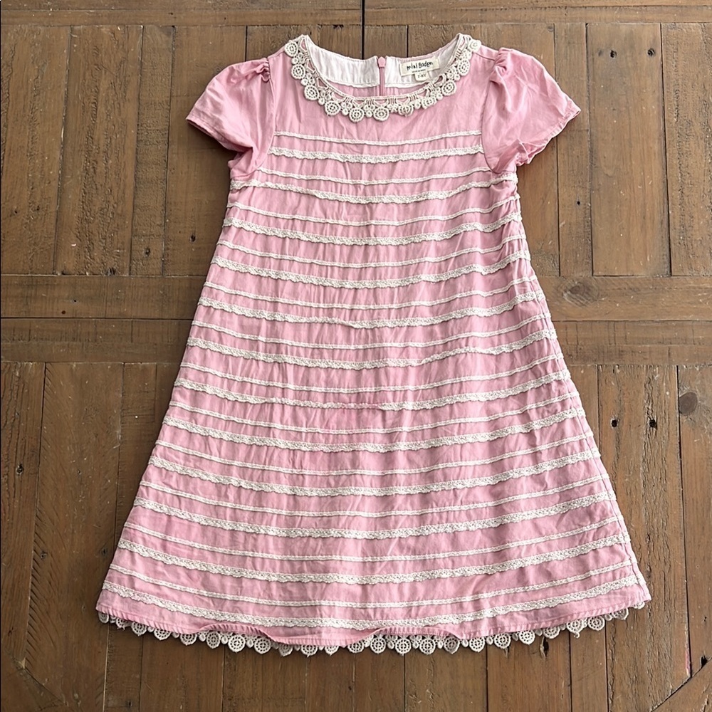 Mini Boden pink crochet lace shift dress